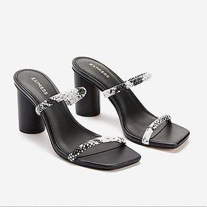 EXPRESS Double Band Block Heels w/ Snakeskin Print Black&White straps Size 10